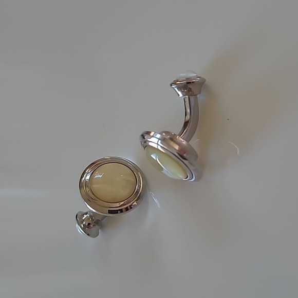 Cufflink metal silver perly stone - Picture 3 of 3